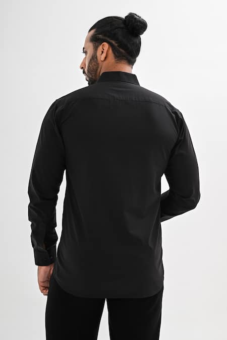 Shop Kalpana Naik Black Cotton Satin Embroidery, Beads Wild Loom Hand Shirt at Aza Fashions Shop_Kalpana Naik_Black Cotton Satin Embroidery, Beads Wild Loom Hand Shirt _at_Aza_Fashions