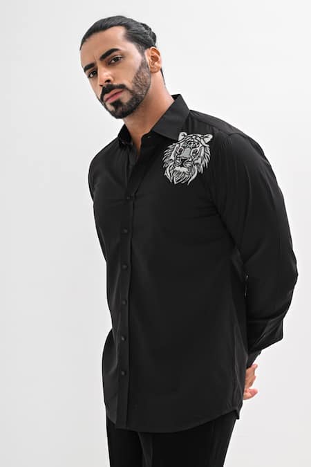 Buy Kalpana Naik Black Cotton Satin Embroidery, Beads Wild Loom Hand Shirt Online at Aza Fashions Buy_Kalpana Naik_Black Cotton Satin Embroidery, Beads Wild Loom Hand Shirt _Online_at_Aza_Fashions