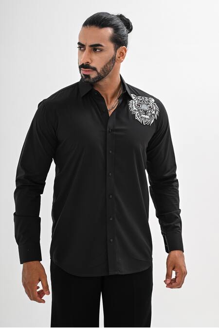 Shop Kalpana Naik Black Cotton Satin Embroidery, Beads Wild Loom Hand Shirt Online at Aza Fashions Shop_Kalpana Naik_Black Cotton Satin Embroidery, Beads Wild Loom Hand Shirt _Online_at_Aza_Fashions