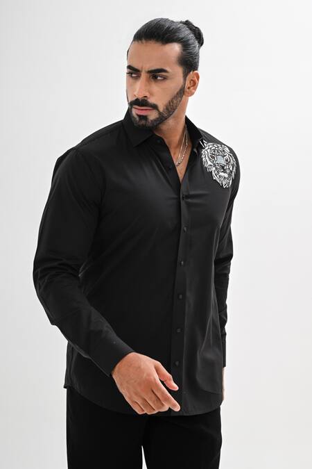 Kalpana Naik Black Cotton Satin Embroidery, Beads Wild Loom Hand Shirt at Aza Fashions Kalpana Naik_Black Cotton Satin Embroidery, Beads Wild Loom Hand Shirt _at_Aza_Fashions