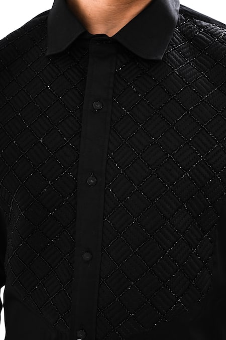 Shop Kalpana Naik Black Cotton Satin Embroidery, Beads Quilted Hand Shirt Online at Aza Fashions Shop_Kalpana Naik_Black Cotton Satin Embroidery, Beads Quilted Hand Shirt _Online_at_Aza_Fashions