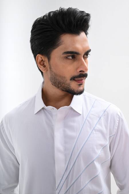 Kalpana Naik White Cotton Satin Embroidery Corded Rays Hand Shirt Online at Aza Fashions Kalpana Naik_White Cotton Satin Embroidery Corded Rays Hand Shirt _Online_at_Aza_Fashions