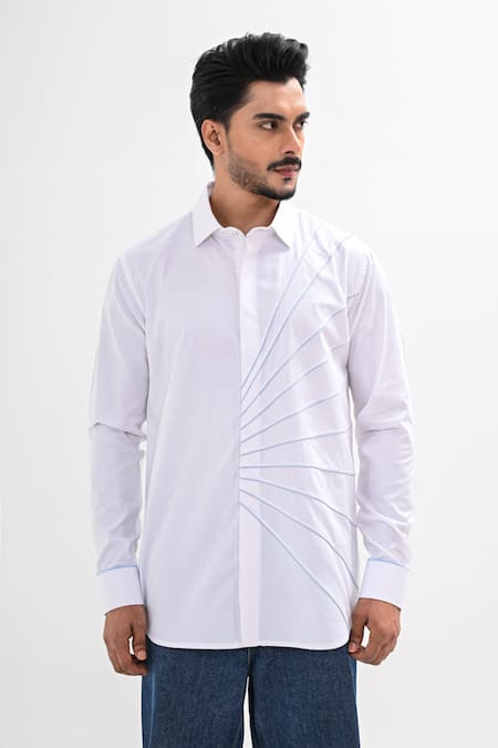 Buy Kalpana Naik White Cotton Satin Embroidery Corded Rays Hand Shirt Online at Aza Fashions Buy_Kalpana Naik_White Cotton Satin Embroidery Corded Rays Hand Shirt _Online_at_Aza_Fashions