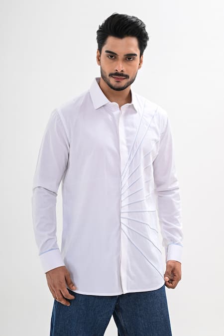 Shop Kalpana Naik White Cotton Satin Embroidery Corded Rays Hand Shirt Online at Aza Fashions Shop_Kalpana Naik_White Cotton Satin Embroidery Corded Rays Hand Shirt _Online_at_Aza_Fashions