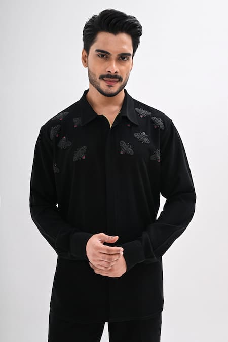 Kalpana Naik Black Crepe Embroidery, Beads Nectaring Threads Hand Shirt 