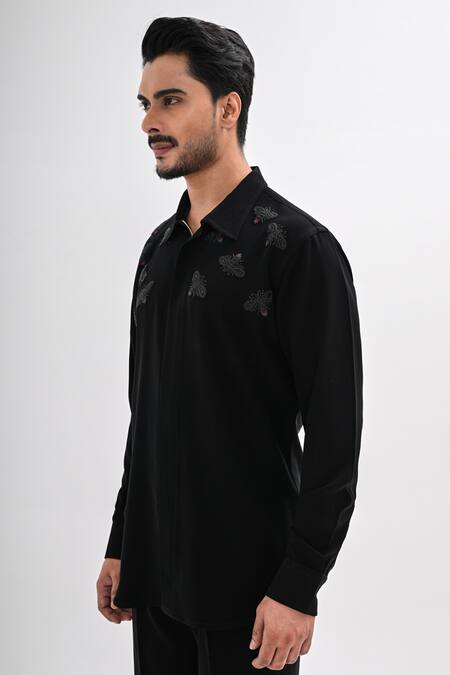 Shop Kalpana Naik Black Crepe Embroidery, Beads Nectaring Threads Hand Shirt Online at Aza Fashions Shop_Kalpana Naik_Black Crepe Embroidery, Beads Nectaring Threads Hand Shirt _Online_at_Aza_Fashions