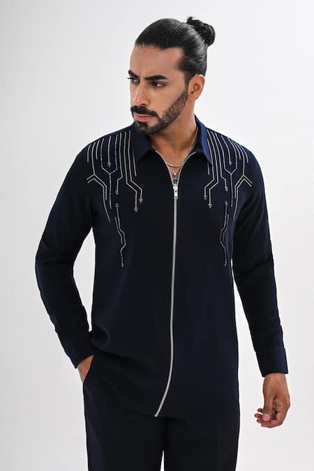 Kalpana Naik Linear Flow Hand Embroidered Zipper Shirt 