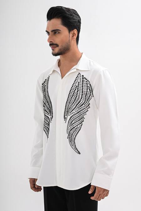 Buy_Kalpana Naik_White Crepe Embroidery, Beads Aqua Graphica Hand Shirt _Online_at_Aza_Fashions