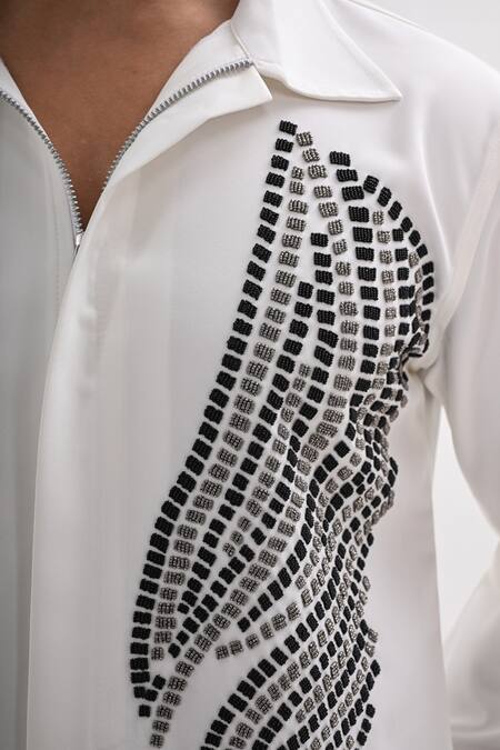 Kalpana Naik_White Crepe Embroidery, Beads Aqua Graphica Hand Shirt _at_Aza_Fashions