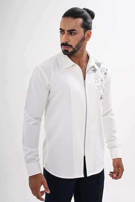 Kalpana Naik_White Crepe Embroidery, Beads Horizon Wings Hand Shirt _Online_at_Aza_Fashions