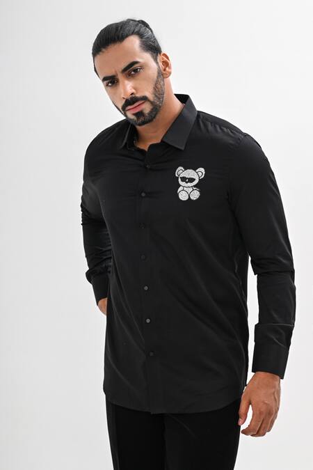 Buy Kalpana Naik Black Cotton Satin Crystals, Embroidery Bear Hand Shirt Online at Aza Fashions Buy_Kalpana Naik_Black Cotton Satin Crystals, Embroidery Bear Hand Shirt _Online_at_Aza_Fashions