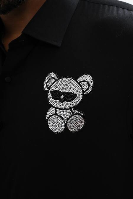 Shop Kalpana Naik Black Cotton Satin Crystals, Embroidery Bear Hand Shirt Online at Aza Fashions Shop_Kalpana Naik_Black Cotton Satin Crystals, Embroidery Bear Hand Shirt _Online_at_Aza_Fashions