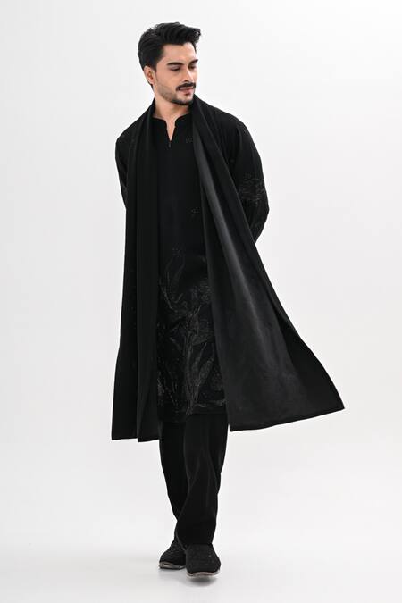 Buy_Kalpana Naik_Black Crepe Embroidery Gulzaar Hand Kurta Set _Online_at_Aza_Fashions