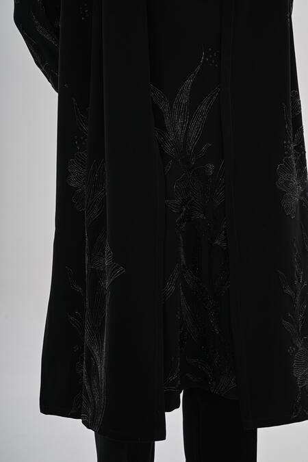 Kalpana Naik_Black Crepe Embroidery Gulzaar Hand Kurta Set _at_Aza_Fashions