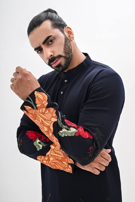 Buy_Kalpana Naik_Navy Crepe Embroidery Rang Bahar Hand Kurta Set 