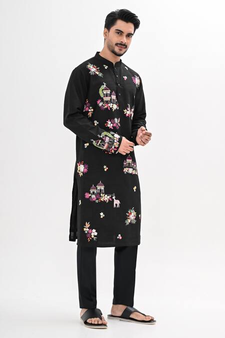 Kalpana Naik Black Bemberg, Silk, Shantoon Embroidery Rang Mahal Hand Kurta Set Online at Aza Fashions Kalpana Naik_Black Bemberg, Silk, Shantoon Embroidery Rang Mahal Hand Kurta Set _Online_at_Aza_Fashions