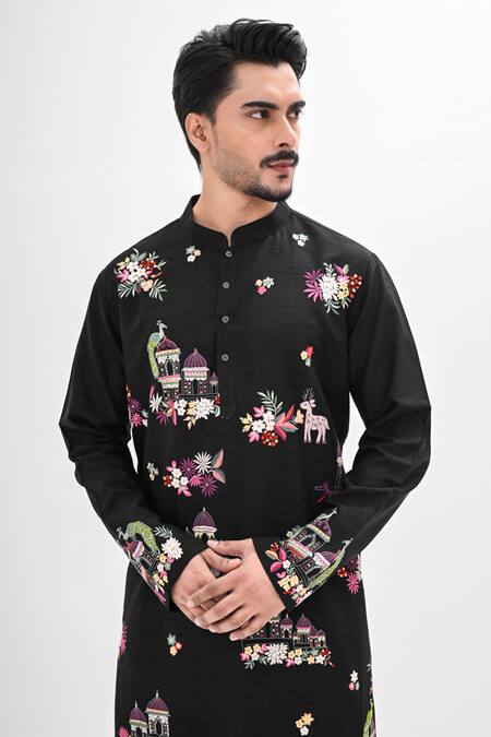 Kalpana Naik Black Bemberg, Silk, Shantoon Embroidery Rang Mahal Hand Kurta Set at Aza Fashions Kalpana Naik_Black Bemberg, Silk, Shantoon Embroidery Rang Mahal Hand Kurta Set _at_Aza_Fashions