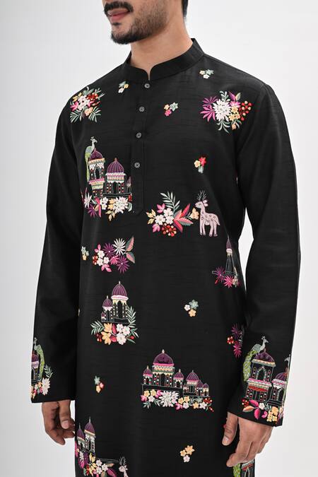 Buy Kalpana Naik Black Bemberg, Silk, Shantoon Embroidery Rang Mahal Hand Kurta Set Buy_Kalpana Naik_Black Bemberg, Silk, Shantoon Embroidery Rang Mahal Hand Kurta Set