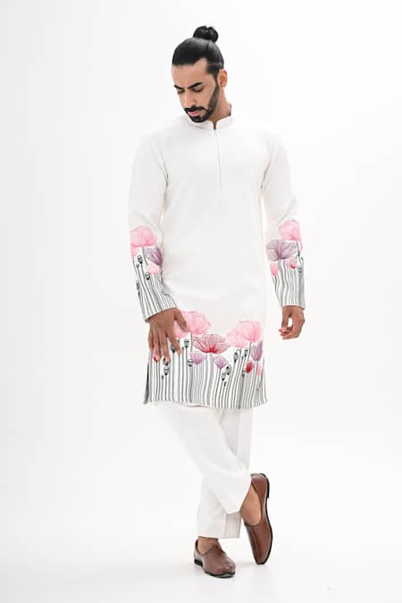 Kalpana Naik White Crepe Embroidery Gul Noor Hand Kurta Set 