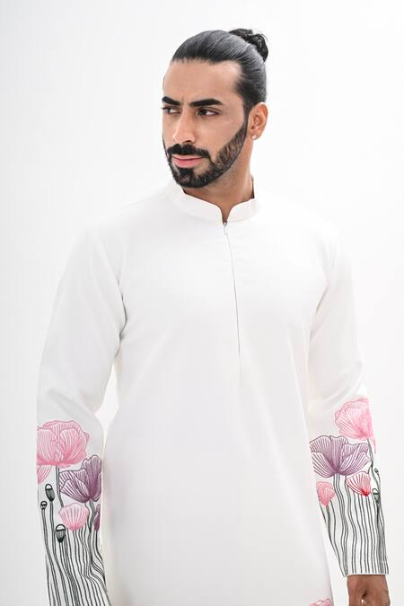 Kalpana Naik White Crepe Embroidery Gul Noor Hand Kurta Set at Aza Fashions Kalpana Naik_White Crepe Embroidery Gul Noor Hand Kurta Set _at_Aza_Fashions