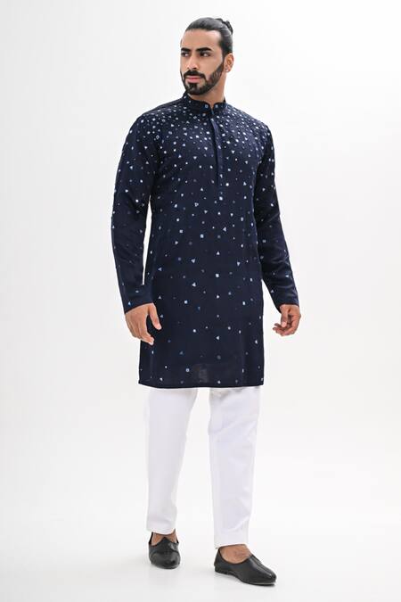 Kalpana Naik Navy Linen, Satin Embroidery Crystal Maze Hand Kurta Set Online at Aza Fashions Kalpana Naik_Navy Linen, Satin Embroidery Crystal Maze Hand Kurta Set _Online_at_Aza_Fashions