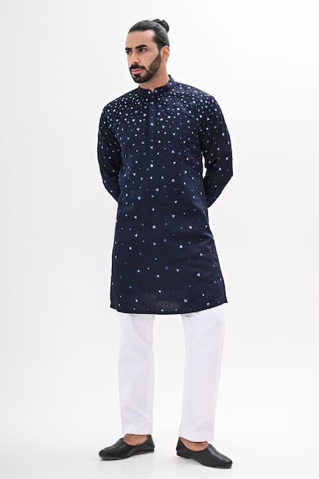 Buy Kalpana Naik Navy Linen, Satin Embroidery Crystal Maze Hand Kurta Set Online at Aza Fashions Buy_Kalpana Naik_Navy Linen, Satin Embroidery Crystal Maze Hand Kurta Set _Online_at_Aza_Fashions