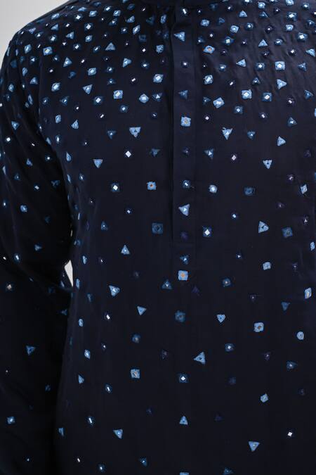 Kalpana Naik Navy Linen, Satin Embroidery Crystal Maze Hand Kurta Set at Aza Fashions Kalpana Naik_Navy Linen, Satin Embroidery Crystal Maze Hand Kurta Set _at_Aza_Fashions