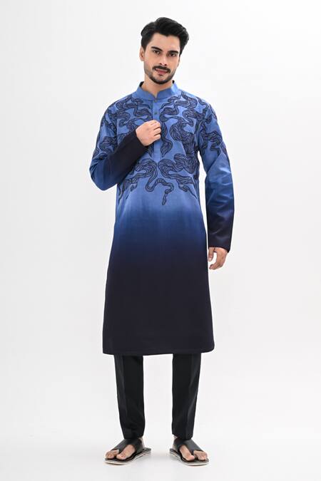 Kalpana Naik Blue Linen Embroidery Aquira Hand Kurta Set Online at Aza Fashions Kalpana Naik_Blue Linen Embroidery Aquira Hand Kurta Set _Online_at_Aza_Fashions