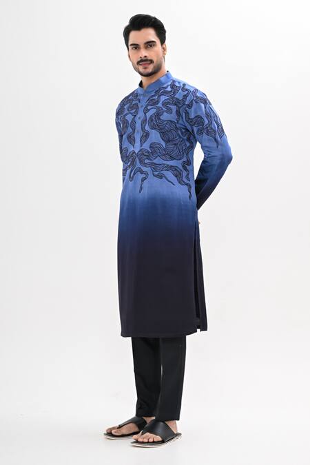 Buy Kalpana Naik Blue Linen Embroidery Aquira Hand Kurta Set Online at Aza Fashions Buy_Kalpana Naik_Blue Linen Embroidery Aquira Hand Kurta Set _Online_at_Aza_Fashions