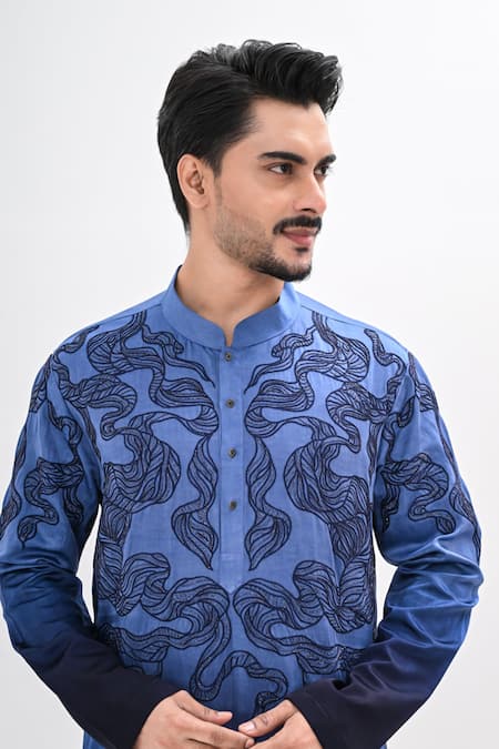 Shop Kalpana Naik Blue Linen Embroidery Aquira Hand Kurta Set Online at Aza Fashions Shop_Kalpana Naik_Blue Linen Embroidery Aquira Hand Kurta Set _Online_at_Aza_Fashions