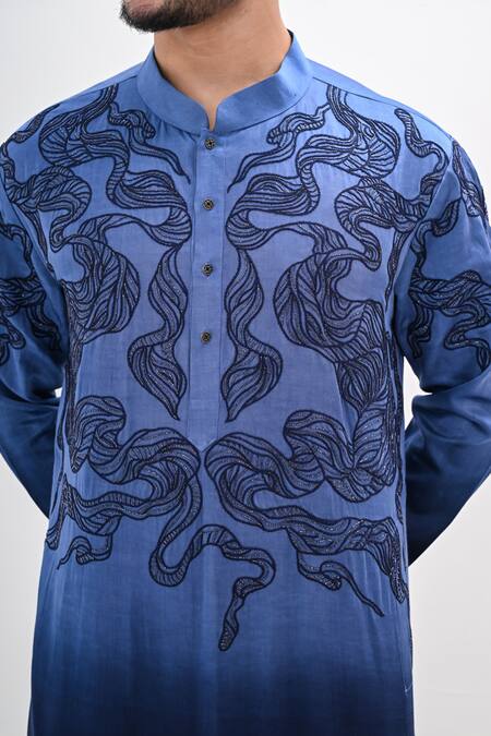 Kalpana Naik Blue Linen Embroidery Aquira Hand Kurta Set at Aza Fashions Kalpana Naik_Blue Linen Embroidery Aquira Hand Kurta Set _at_Aza_Fashions