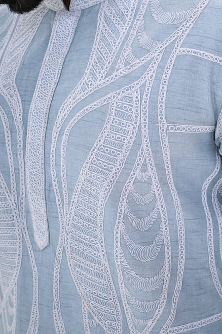 Buy_Kalpana Naik_Sky Blue Bemberg, Silk Embroidery Aqua Mirage Hand Kurta Set 