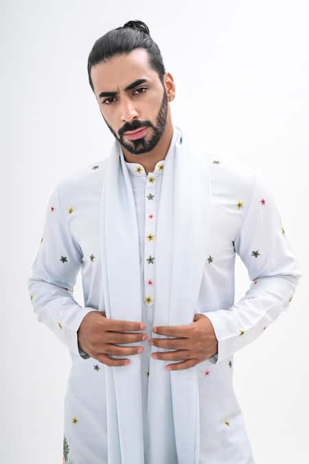 Buy_Kalpana Naik_Sky Blue Bemberg, Silk Embroidery Rang Darbaar Hand Kurta Set 