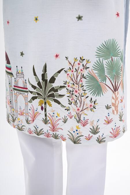 Shop_Kalpana Naik_Sky Blue Bemberg, Silk Embroidery Rang Darbaar Hand Kurta Set 