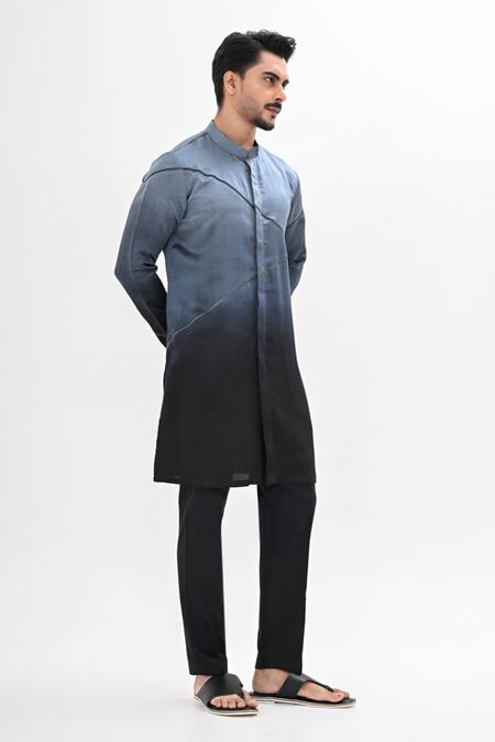 Buy_Kalpana Naik_Gray Linen, Satin Horizon Ombre Kurta And Pant Set _Online_at_Aza_Fashions