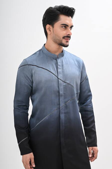 Shop_Kalpana Naik_Gray Linen, Satin Horizon Ombre Kurta And Pant Set _Online_at_Aza_Fashions