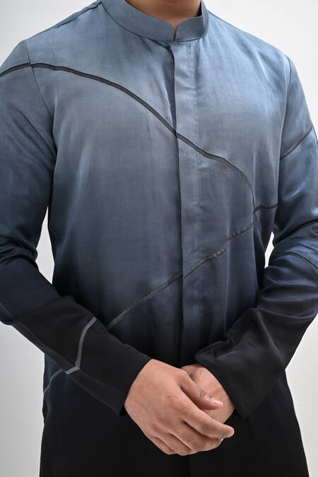 Kalpana Naik_Gray Linen, Satin Horizon Ombre Kurta And Pant Set _at_Aza_Fashions