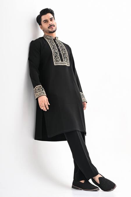 Buy_Kalpana Naik_Black Embroidery Shab Gul Hand Kurta Set _Online_at_Aza_Fashions