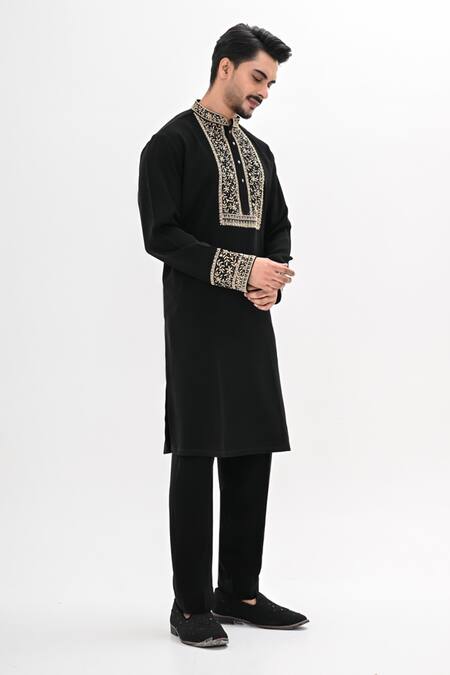 Shop_Kalpana Naik_Black Embroidery Shab Gul Hand Kurta Set _Online_at_Aza_Fashions