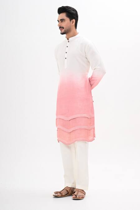 Kalpana Naik_Off White Bemberg, Silk Pink Ombre Kurta And Pant Set _Online_at_Aza_Fashions