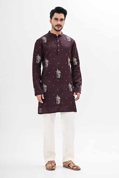 Kalpana Naik Wine Bloom Hand Embroidered Kurta Set 