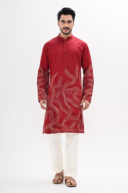 Kalpana Naik Crimson Flow Hand Embroidered Kurta Set 