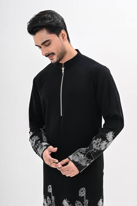Buy_Kalpana Naik_Black Crepe Embroidery Midnight Safari Hand Kurta Set _Online_at_Aza_Fashions