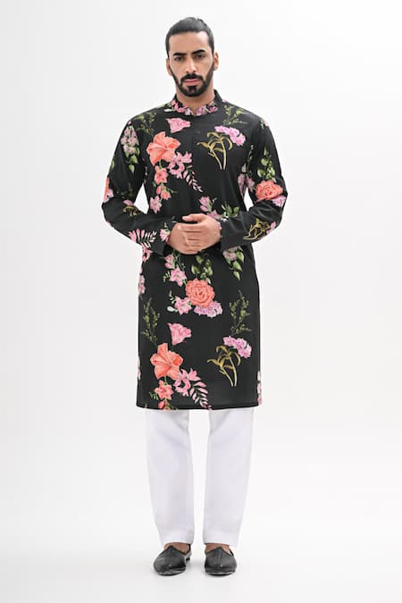 Kalpana Naik Black Bloom Printed Hand Embroidered Kurta Set 