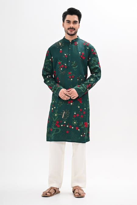 Kalpana Naik Emerald Bloom Hand Embroidered Kurta Set 