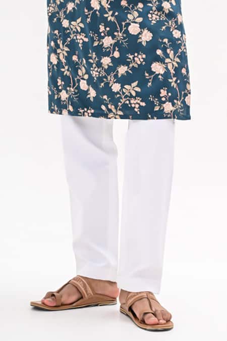 Kalpana Naik_Teal Crepe Embroidery Bloom Printed Kurta And Pant Set _Online_at_Aza_Fashions