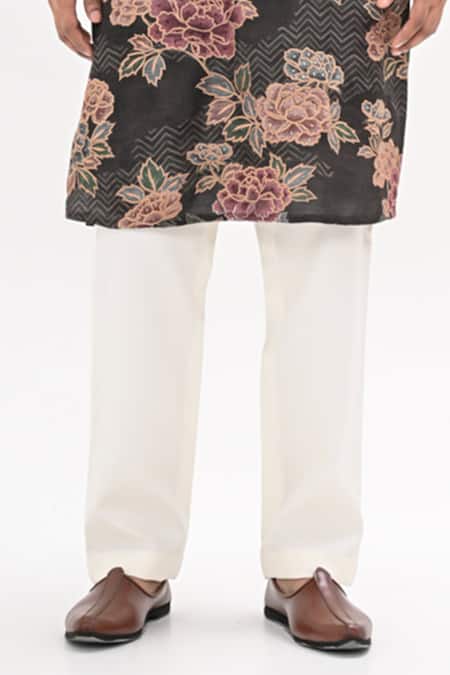 Shop_Kalpana Naik_Gray Cotton, Rayon Embroidery Rustic Bloom Hand Kurta Set _Online_at_Aza_Fashions