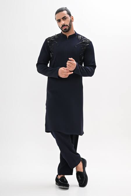 Kalpana Naik Navy Crepe Beads, Embroidery Shoulder Droplets Hand Kurta Set Online at Aza Fashions Kalpana Naik_Navy Crepe Beads, Embroidery Shoulder Droplets Hand Kurta Set _Online_at_Aza_Fashions