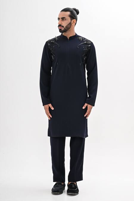 Shop Kalpana Naik Navy Crepe Beads, Embroidery Shoulder Droplets Hand Kurta Set Online at Aza Fashions Shop_Kalpana Naik_Navy Crepe Beads, Embroidery Shoulder Droplets Hand Kurta Set _Online_at_Aza_Fashions