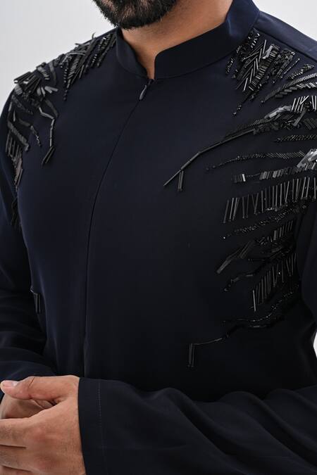 Kalpana Naik Navy Crepe Beads, Embroidery Shoulder Droplets Hand Kurta Set at Aza Fashions Kalpana Naik_Navy Crepe Beads, Embroidery Shoulder Droplets Hand Kurta Set _at_Aza_Fashions